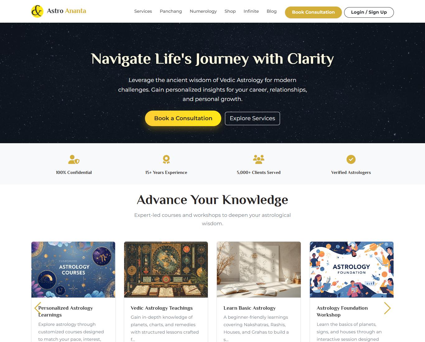 AstroAnanta online astrology consultation platform and mobile app, designed and developed by Adinath Web Solutions