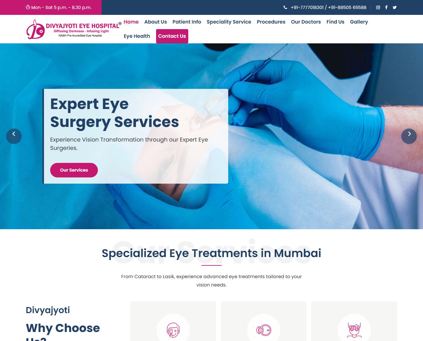 Divyajyoti Eye Hospital website design