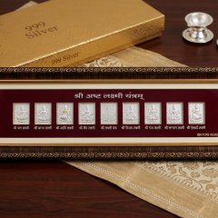 999 Pure Silver Shri Ashta Lakshmi Yantram Frame (Set of 8 Avatars & Sacred Yantra)