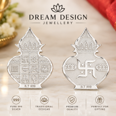 999 Pure Silver Kalash Shaped Coin with Ashta Mangala & Swastik
