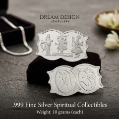 999 Fine Silver Shrinathji & Yamunaji Scalloped Coin (10g) with Shree & Om