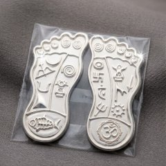 Pure Silver Laxmi Charan Paduka Pair with Auspicious Vedic Symbols