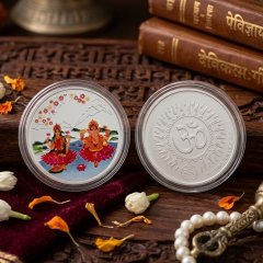 20g 999 Fine Silver Colored Lakshmi Ganesha & Om Coin