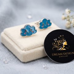 Dreamy Blue Glitter Cloud 925 Silver Kids Earrings