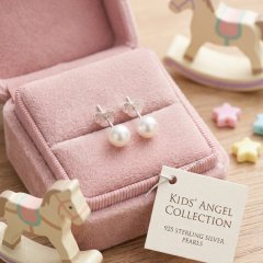Kids' Angel Collection Sterling Silver Pearl Studs
