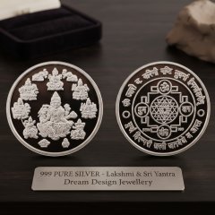 The Ashta Lakshmi & Sri Yantra 999 Pure Silver Puja Coin 10GMS